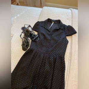Kenzie Textured Black on Black Polka Dot Dress Size Small